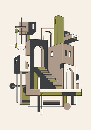 Surreal Architectural Staircase Abstract Art