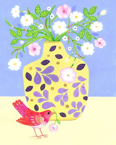 Vase und kleiner Vogel von Isabelle Brent