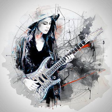 Vrouwelijke gitarist (kunst) van Art by Jeronimo
