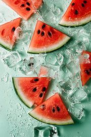 Erfrischende Wassermelonen mit Eiswürfeln von Poster Art Shop