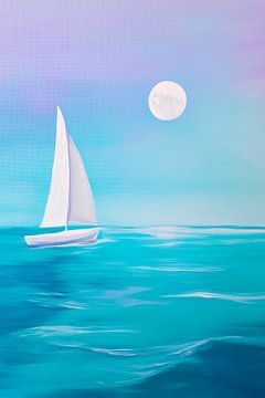 Voilier dans la lumière d'une nuit de pleine lune sur Poster Art Shop