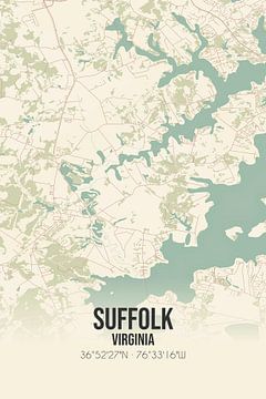 Vintage landkaart van Suffolk (Virginia), USA. van MijnStadsPoster