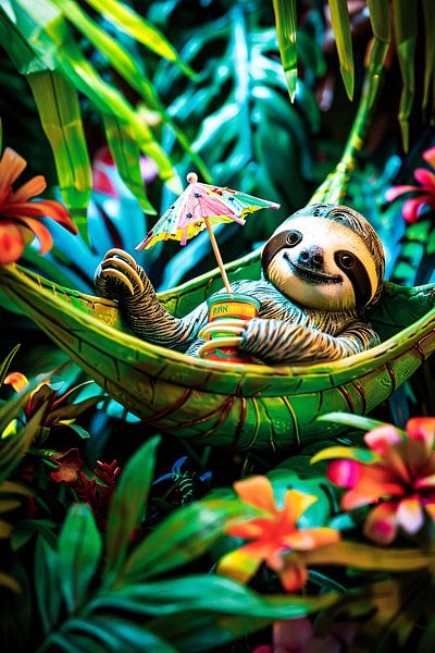 Tropisches Faultier mit Blumen von Art & Soul Creations