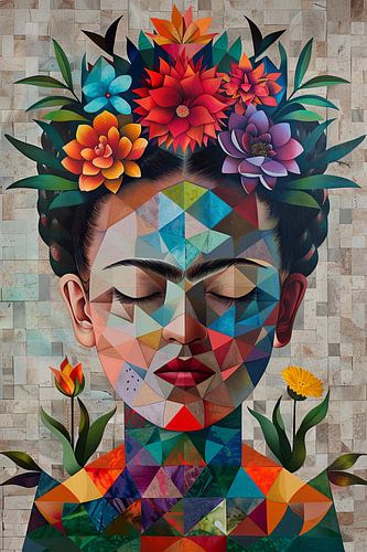 Geometrische Frida - Kubistische visie in een levendig kleurenspel