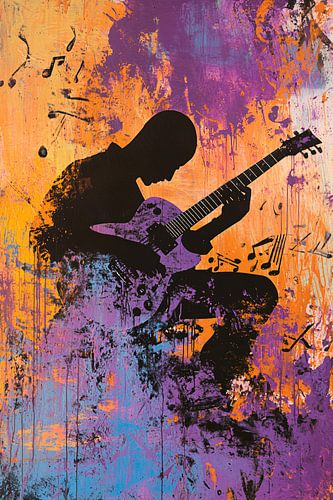 Abstracte gitarist met kleuraccenten