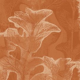 Abstract botanical art in warm terracotta brown by Dina Dankers