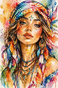 Bohemian Spirit Watercolor Portrait