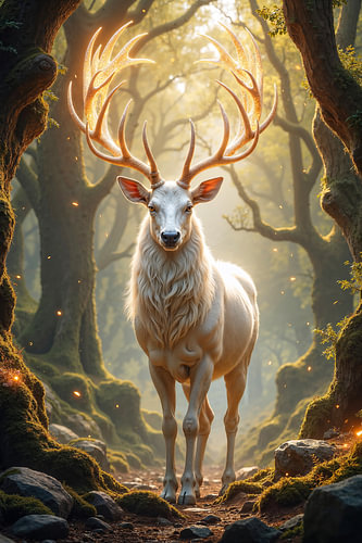 Fantasy Art Wandbild: LUMINOR - Ein prächtiger Hirsch im Wald