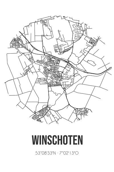 Winschoten (Groningen) | Map | Black and white by Prints of Place