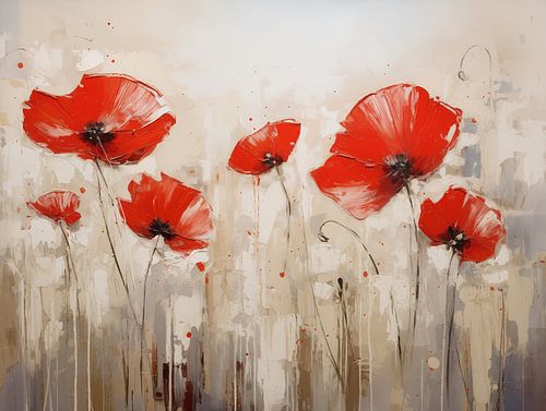 Mohnblumen in Rot, Beige und Weiß