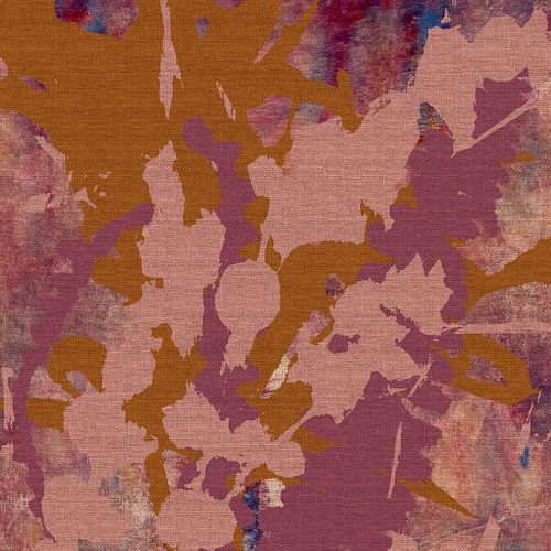 Tapisserie colorée. Abstrait botanique jaune curry, lilas et rose.