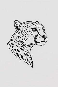 Minimalistisch lijnportret van een cheeta van De Muurdecoratie
