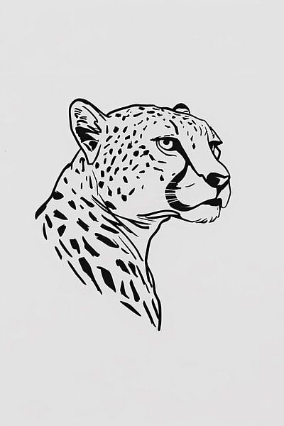 Minimalistisches Linienporträt eines Leoparden von Art & Soul Creations