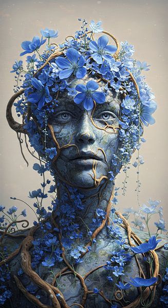 Bloom of Silence – Surreal Floral Portrait in Blue by Kimita Jennaira