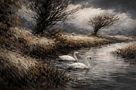 Swans in a ditch