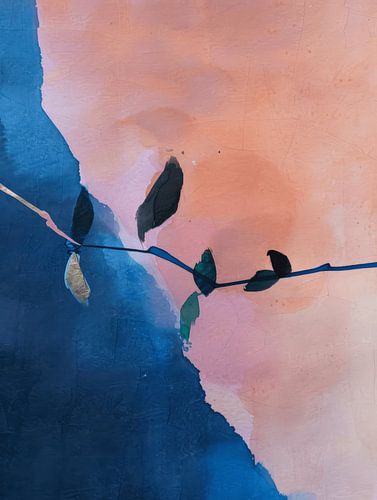 Abstract aquarel in blauw en terracotta