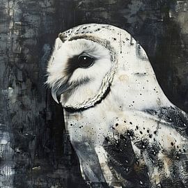 Owls portrait artwork in black and white