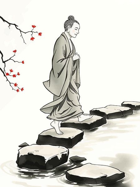 Bouddha / Boeddha Peinture à l'encre japonaise par MIROKKU