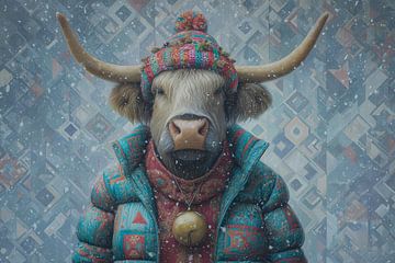 Vache en manteau d'hiver coloré