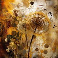 Het gefluister van de wind: Rustieke paardenbloem dromen in abstracte collage