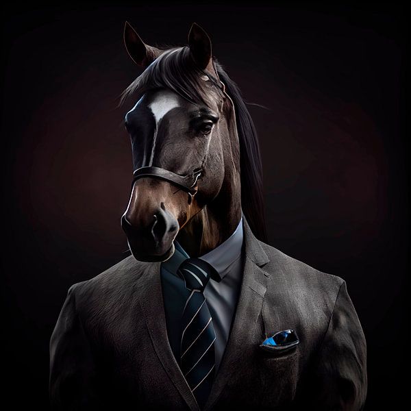 Stately portrait of a Horse in a fancy suit by Maarten Knops