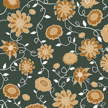 England in flowers - Royal green &amp; ochre by Studio Hinte