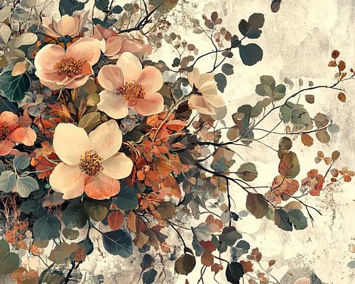 Zachte bloemen en donkere bladeren