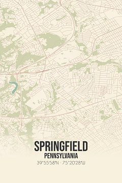 Vintage landkaart van Springfield (Pennsylvania), USA. van Rezona