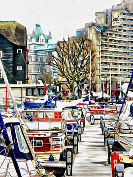 View from St Katharine Docks Towards Tower Bridge by Dorothy Berry-Lound