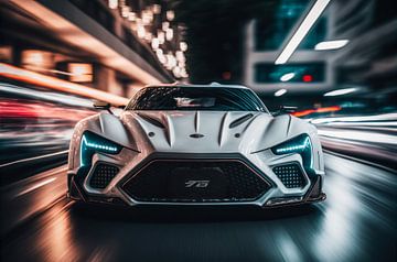 Zenvo TSR-S luxe sportwagen in een kleurrijke donkere stad. van AVC Photo Studio