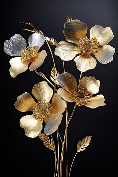 Golden flowers by Wall Wonder