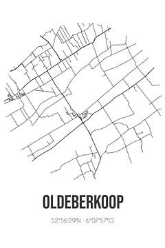 Oldeberkoop (Fryslan) | Karte | Schwarz und Weiß von Rezona