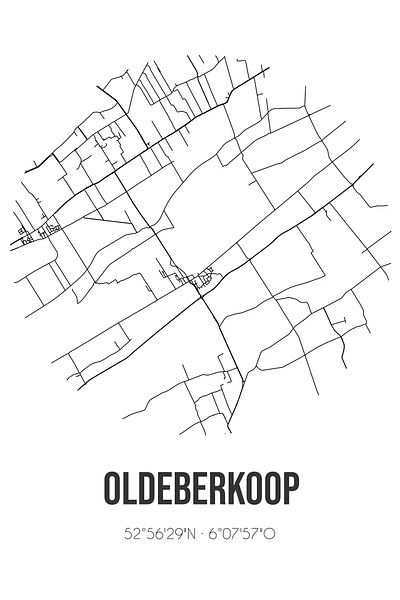 Oldeberkoop (Fryslan) | Map | Black and white by Prints of Place