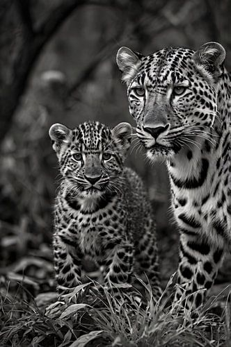 Moederluipaard met jong in de natuur