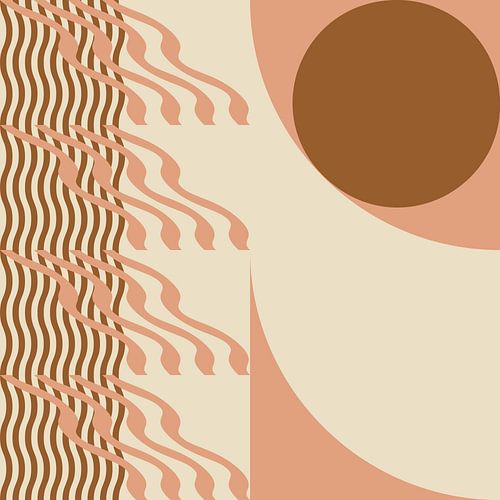 Mid century Bauhaus-vormen in bruin, wit, roze