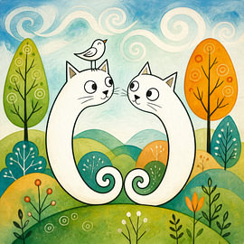 A bird and a cat, or two by Jutta Maria Pusl