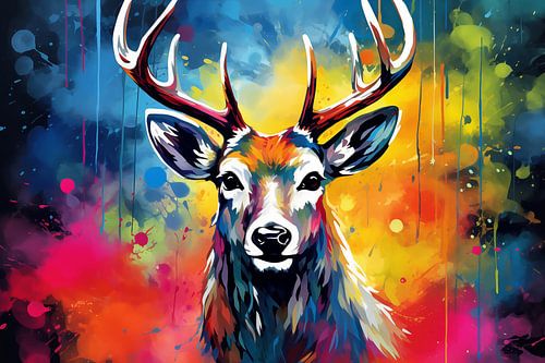 Beau cerf Mixed Media style Pop Art