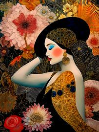 Portrait atmosphérique d'une femme avec un chapeau et des fleurs