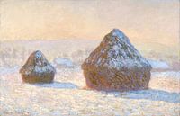 Grainstack in de ochtend sneeuw effect, Claude Monet van The Masters thumbnail