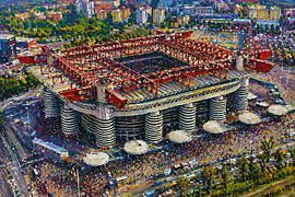 Le stade de football San Siro à Milan, une peinture impressionniste. sur Galerie Hoppenbrouwers