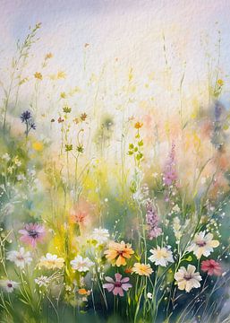 Vrolijk zomers bloemenveld schilderij van Studio Pieternel