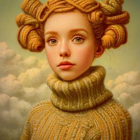 Dreamy portrait with wool hair and soft pastel clouds by But First Framing