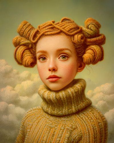 Verträumtes Porträt mit Wollhaar und weichen Pastellwolken