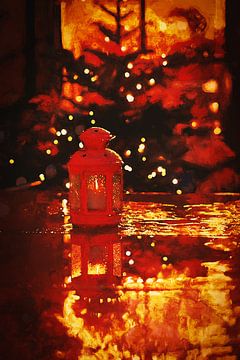 Die rote Laterne in Weihnachtsstimmung von Helga Blanke