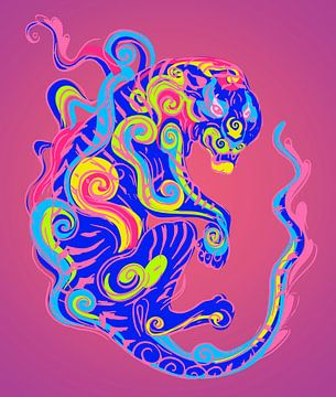 Aziatische draak in moderne popartkleuren van FRESH Fine Art