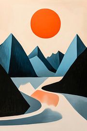 Mountain landscape with orange-coloured sun ball by Poster Art Shop