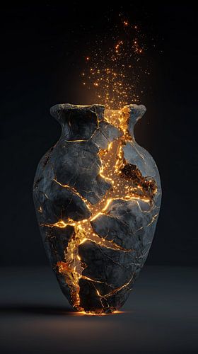 Sparks and fire in a stone vase
