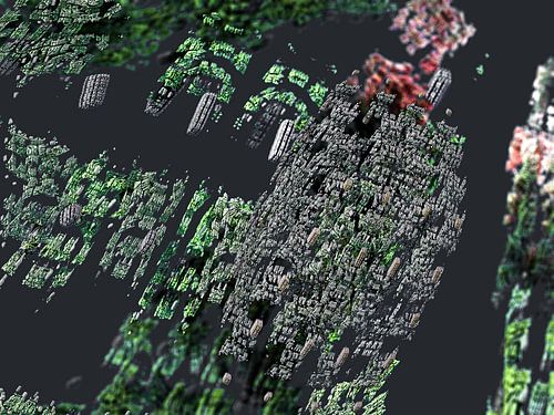 Zwevende hoekige 3D fractals, abstracte computer graphics
