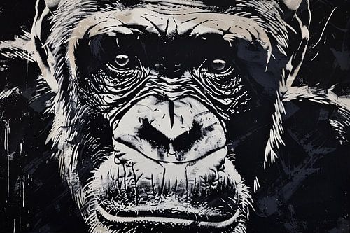 Gedetailleerde zwart-wit aap portretkunst