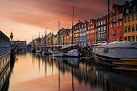 sunset at Nyhavn, a beautiful harbour in the centre of Copenhagen